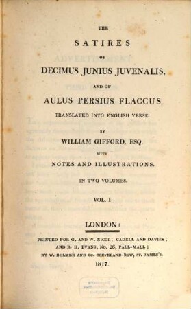 The Satires of Decimus I. Iuvenalis and of Aulus Persius Flaccus : in two volumes, 1