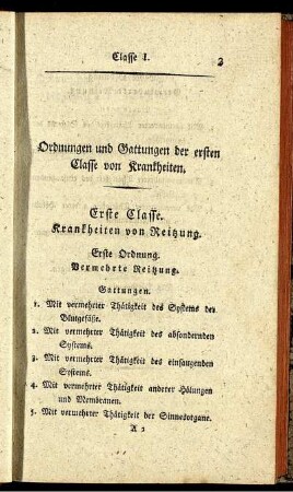 Erste Classe. Krankheiten von Reitzung.