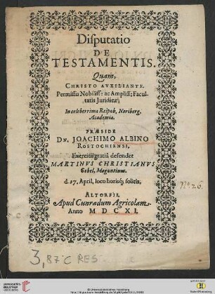 Disputatio De Testamentis