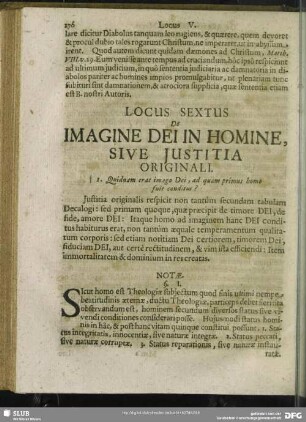 Locus Sextus. De Imagine Dei In Homine Sive Iustitia Originali