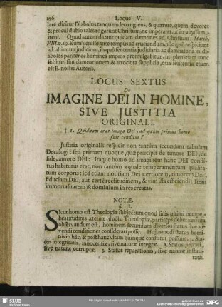 Locus Sextus. De Imagine Dei In Homine Sive Iustitia Originali