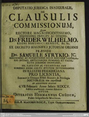 Disputatio Iuridica Inauguralis, De Clausulis Commissionum
