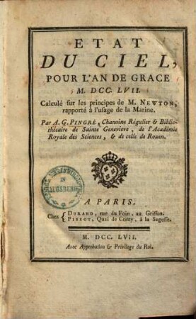 Etat du ciel : pour l'an de grace MDCC. LVII.