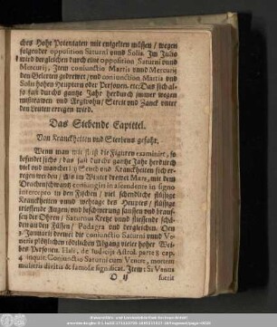 Das Siebende Capittel. Von Kranckheiten und Sterbens gefahr.