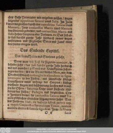Das Siebende Capittel. Von Kranckheiten und Sterbens gefahr.