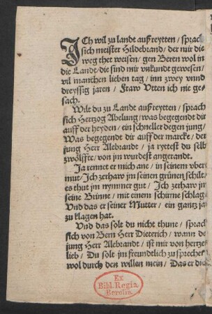 JCh wil zu landt auß reytten/ sprach || sich meister Hildebrand/