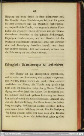 Chirurgische Wahrnehmungen bei Aetherisirten