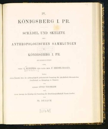 Schädel und Skelette der anthropologischen Sammlungen zu Königsberg i. Pr.
