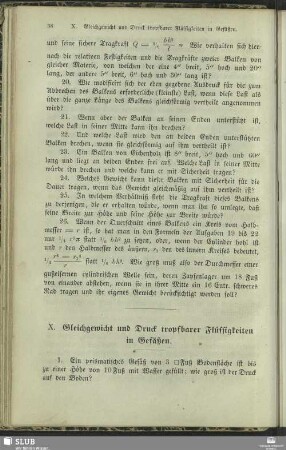 X. Gleichgewicht und Druck tropfbarer Flüssigkeiten in Gefäßen