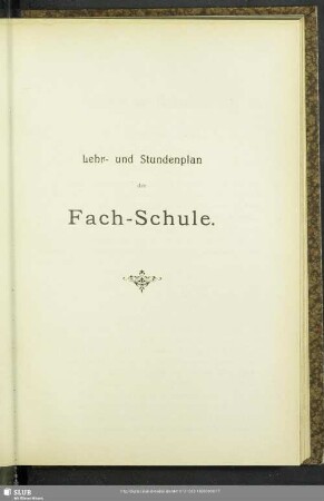 Lehr- und Stundenplan der Fach-Schule