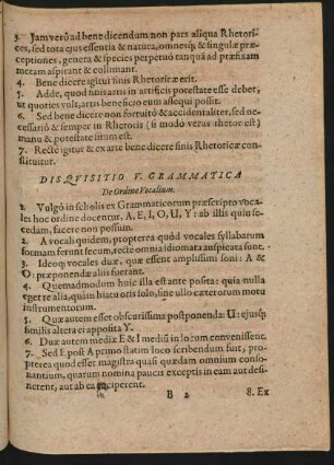 Disquisitio V. Grammatica De Ordine Vocalium.