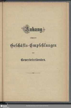Anzeigen : Anhang enthaltend Geschäfts-Empfehlungen von Gewerbetreibenden