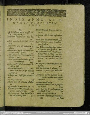 Index Annotationum In Prophetam Amos