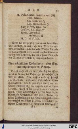 Von nächtlichen Pollutionen, oder Saamenentgehungen im Schlafe.