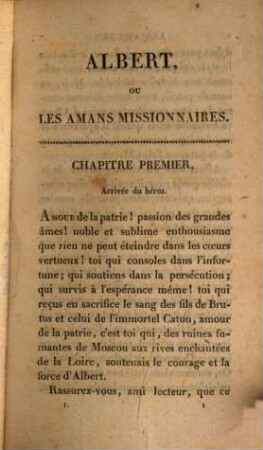Albert, ou les amans missionnaires, 1