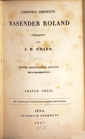 Lodovico Ariosto's Rasender Roland, 1