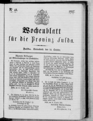 Nr. 43, Ausgabe vom 24. Oktober 1857 [Beil. fehlt]