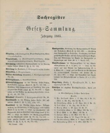 Sachregister zur Gesetz-Sammlung. Jahrgang 1885