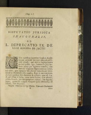 Disputatio Juridica Inauguralis, Ad L. Deprecatio IX. De Lege ...