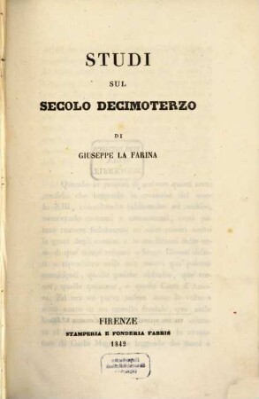 Studi sul Secolo Decimo Terzo, I