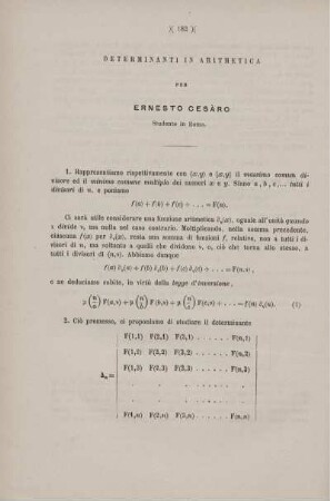 Determinanti in aritmetica.