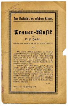 Trauer-Musik / von G. F. Händel