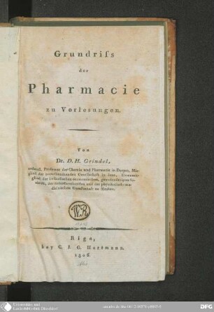 Grundriß der Pharmacie zu Vorlesungen