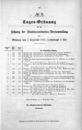 Tages-Ordnung No. 21 (330-344), 07. Dezember 1910