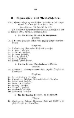 Zusammensetzung der Wissenschaftlichen Prüfungs-Commissionen für das Jahr 1864 : [II. Gymnasien und Realschulen]