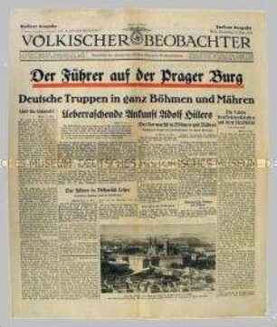 Fragment der Tageszeitung "Völkischer Beobachter" zur Annexion der "Rest-Tschechei"