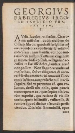 Georgius Fabricius Iacobo Fabricio Fratri Suo, S.