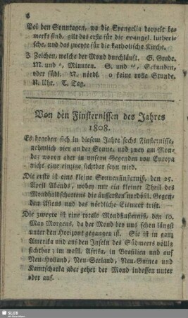 Von den Finsternissen des Jahres 1808