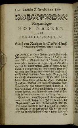 Kurtzweilliger Hof-Narren Und Schalcks-Narren.