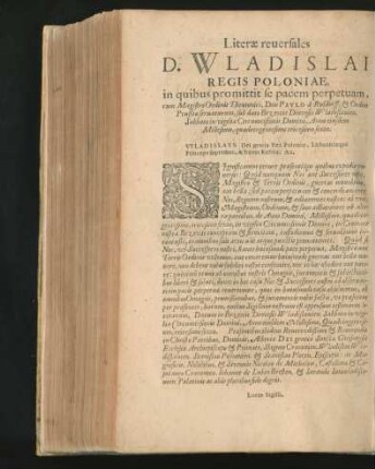 Literae reuersales D. Wladislai Regis Poloniae ...