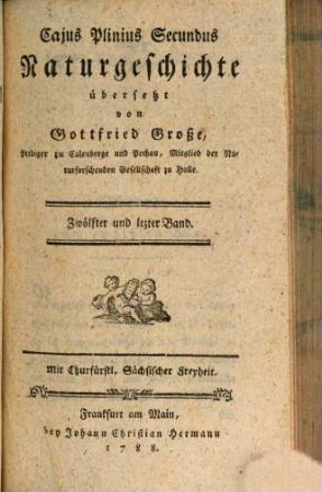 Cajus Plinius Secundus Naturgeschichte, Zwölfter und lezter Band