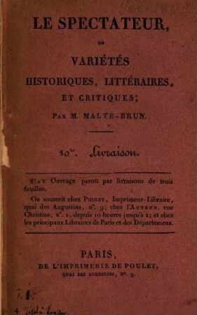 Le Spectateur ou Variétés historiques, littéraires, critiques, politiques et morales. 1. 1814