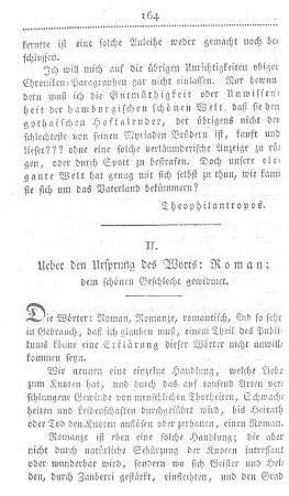 II. Ueber den Ursprung des Wortes: Roman; dem schönen Geschlecht gewidmet.