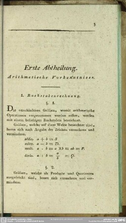 Erste Abtheilung. Arithmetische Vorkenntnisse
