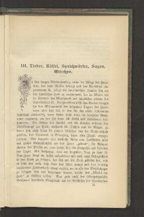 III. Lieder, Rätsel, Sprichwörter, Sagen, Märchen.