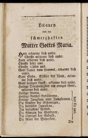Litaney von der schmerzhaften Mutter Gottes Maria.