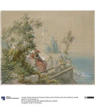Italienisches Kloster an der See mit Mönch, Amalfi