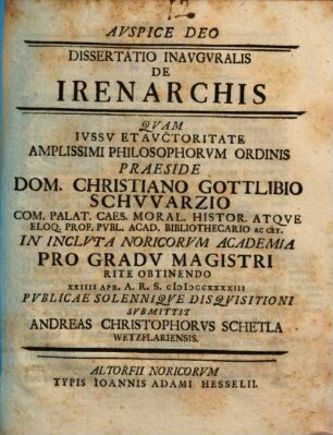 Dissertatio Inavgvralis De Irenarchis