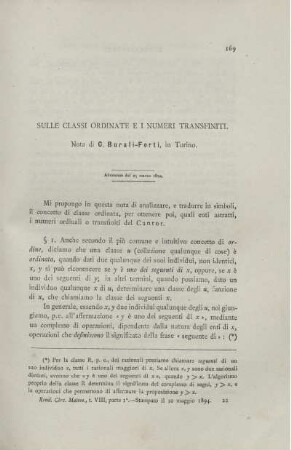Sulle classi ordinate e i numeri transfiniti.