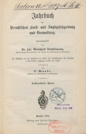 16.1884: Jahrbuch der preussischen Forst- und Jagdgesetzgebung und -Verwaltung