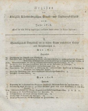 I. Chronologisches Verzeichniß der in diesem Bande enthaltenen Gesetze und Verordnungen etc.