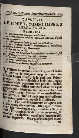 Caput III. De finibus summi imperii circa sacra.