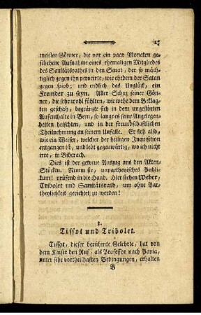 3. Tissot und Tribolet.