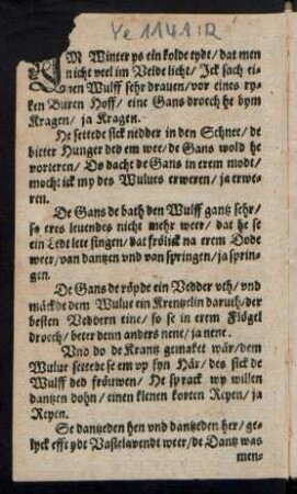 JM Winter ys ein kolde tydt/ dat men || nicht veel im Velde licht/