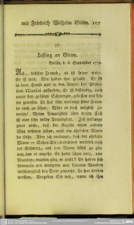 37. Lessing an Gleim. Berlin, den 6. September 1759