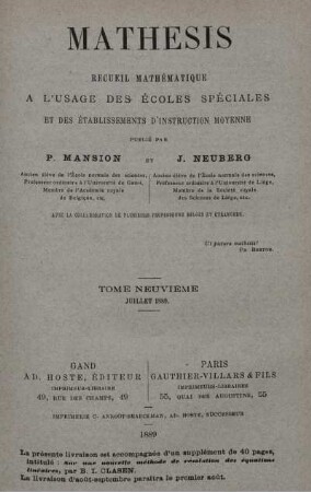 TOME NEUVIEME. JUILLET 1889.